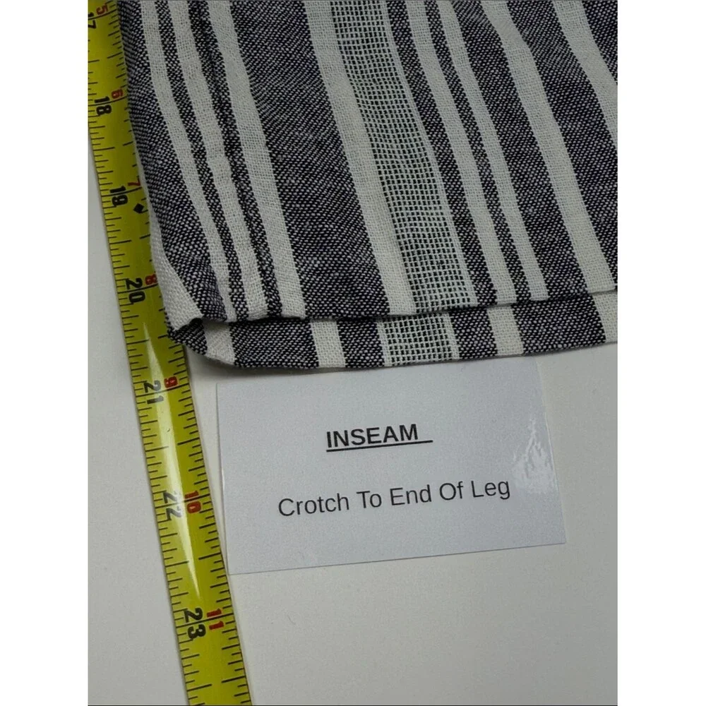 Banana Republic Linen Blend Wide Leg Crop Pants XS Black White Stripe Coastal